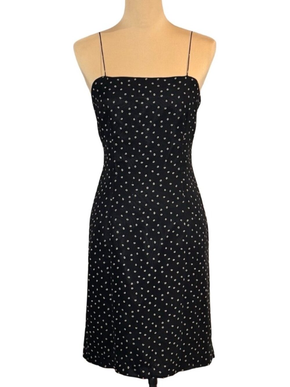 VTG 90s Jeannene Booher 100% Silk Black Polkadot Mini Dress Sz 10 Coquette LBD